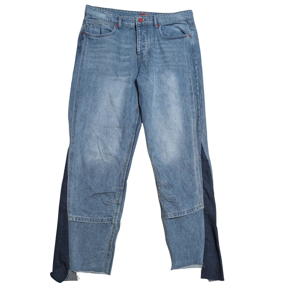 BoohooMAN 1400 Two Tone Paneled Button Fly Jeans Mens 36R Blue Streetwear Denim